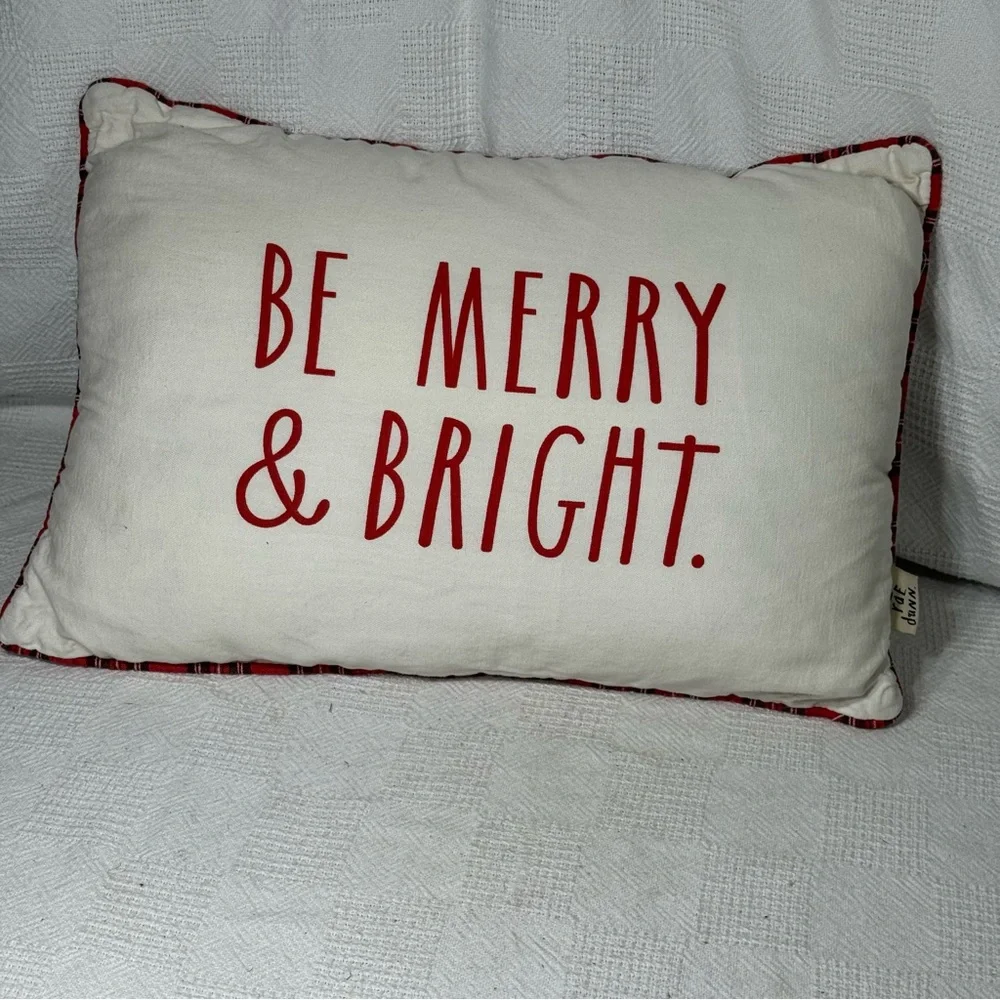 Rae‎ Dunn Be Merry & Bright Festive Red and White Holiday Pillow